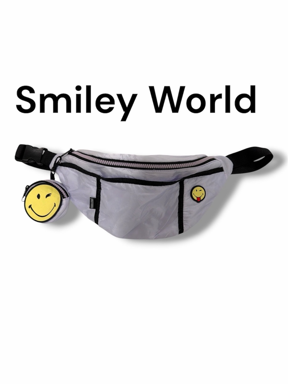 Zara Kids White Smiley World Waist Bag with Yellow Smiley Accents